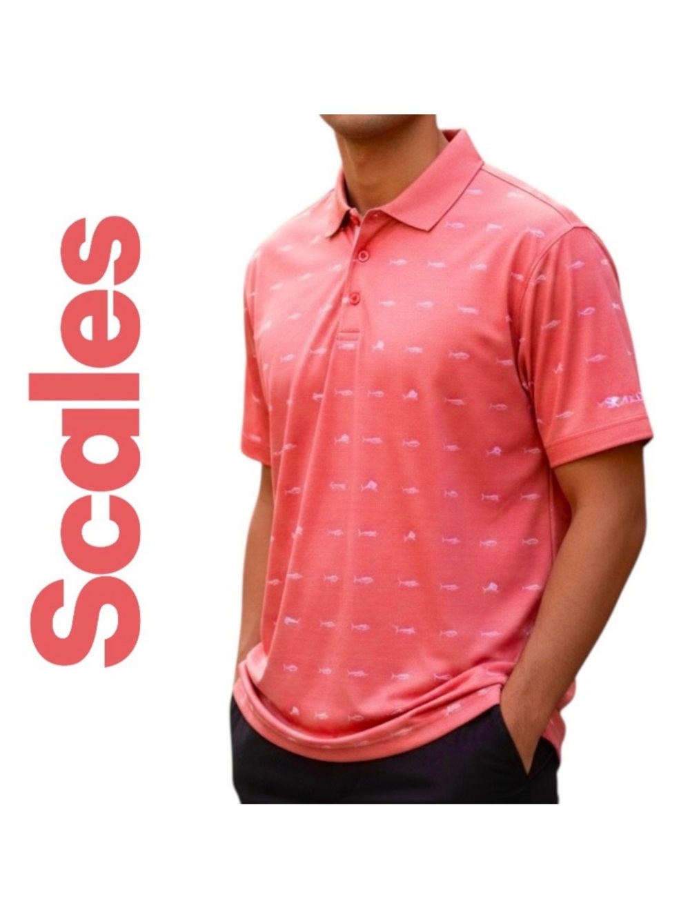 Scales Gear Golf Polo UPF 50+ Clubhouse Collection Coral Fish Print Beach NWOT